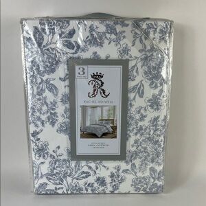 Rachel Ashwell Duvet Set Queen Size Floral Blue White Cotton 3 Pc Set NEW